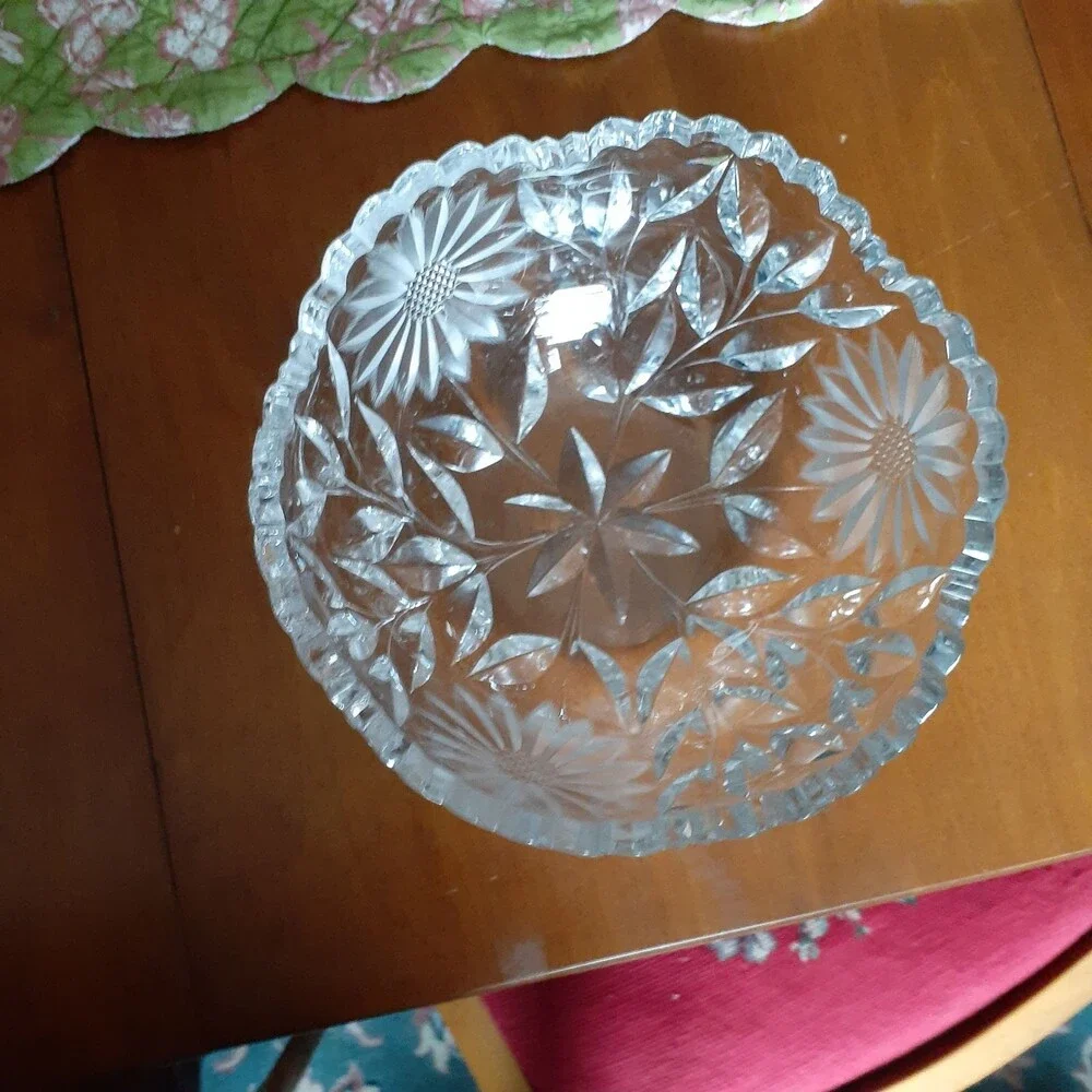 Vintage heavy lead crystal cut glass bowl  or large candy dish vintage antique